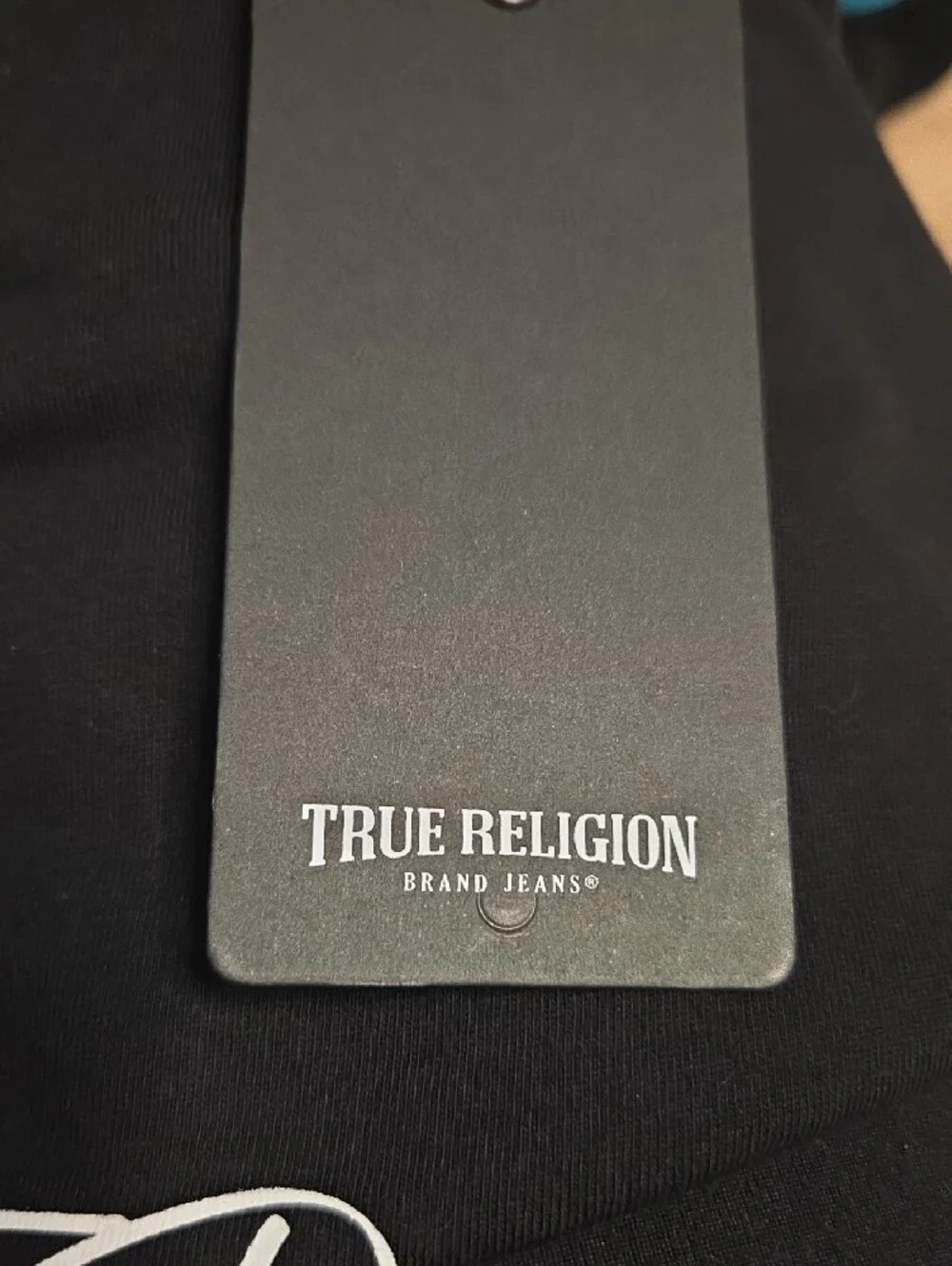 True Religion Black Short-Sleeve Graphic Logo Tee with Red Accent